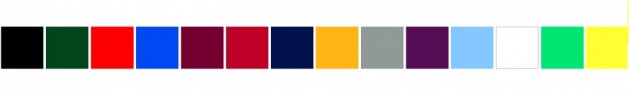 All the colour options in squares