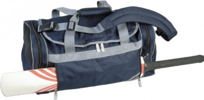 a navy senior holdall with a cricket bat on it